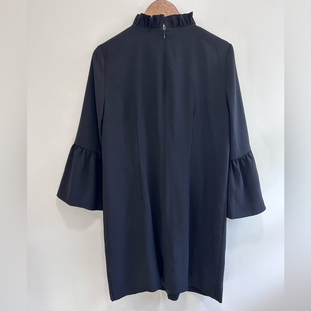 J. Crew NWT Ruffle Neck Shift Dress 365 Crepe Black Women's Bell Sleeve Size 10 - Picture 6 of 8